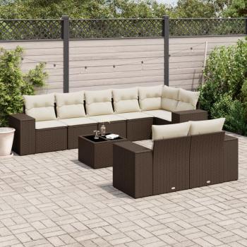 ARDEBO.de - 9-tlg. Garten-Sofagarnitur mit Kissen Braun Poly Rattan