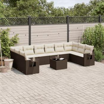 ARDEBO.de - 11-tlg. Garten-Sofagarnitur mit Kissen Braun Poly Rattan