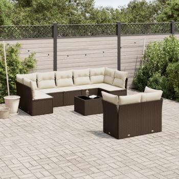 ARDEBO.de - 10-tlg. Garten-Sofagarnitur mit Kissen Braun Poly Rattan