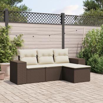 ARDEBO.de - 4-tlg. Garten-Sofagarnitur mit Kissen Braun Poly Rattan