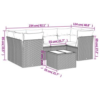 7-tlg. Garten-Sofagarnitur mit Kissen Braun Poly Rattan