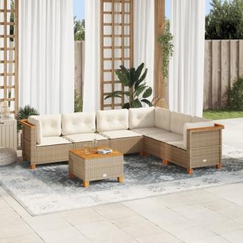 ARDEBO.de - 7-tlg. Garten-Sofagarnitur mit Kissen Beige Poly Rattan