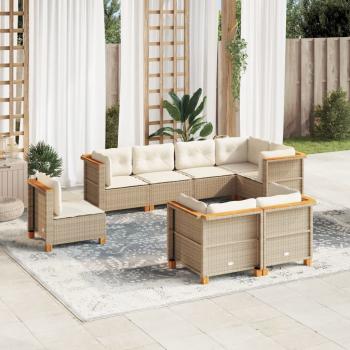 ARDEBO.de - 8-tlg. Garten-Sofagarnitur mit Kissen Beige Poly Rattan