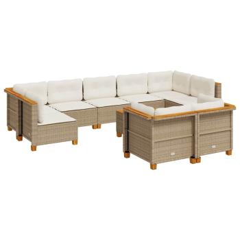 ARDEBO.de - 10-tlg. Garten-Sofagarnitur mit Kissen Beige Poly Rattan