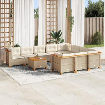 ARDEBO.de - 11-tlg. Garten-Sofagarnitur mit Kissen Beige Poly Rattan