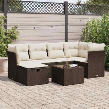 ARDEBO.de - 7-tlg. Garten-Sofagarnitur mit Kissen Braun Poly Rattan