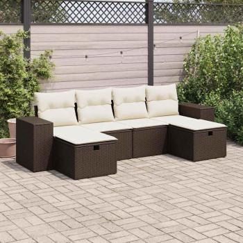 ARDEBO.de - 6-tlg. Garten-Sofagarnitur mit Kissen Braun Poly Rattan