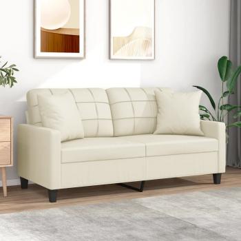ARDEBO.de - 2-Sitzer-Sofa mit Zierkissen Creme 140 cm Kunstleder