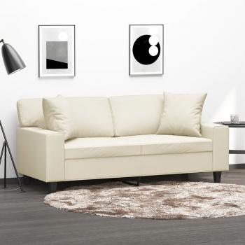 ARDEBO.de - 2-Sitzer-Sofa mit Zierkissen Creme 140 cm Kunstleder