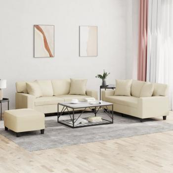ARDEBO.de - 3-tlg. Sofagarnitur mit Kissen Creme Kunstleder