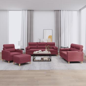ARDEBO.de - 4-tlg. Sofagarnitur mit Kissen Weinrot Stoff