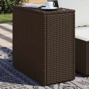 ARDEBO.de - Garten-Beistelltisch mit Glasplatte Braun 58x27,5x55 cm Rattan
