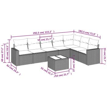 8-tlg. Garten-Sofagarnitur mit Kissen Braun Poly Rattan