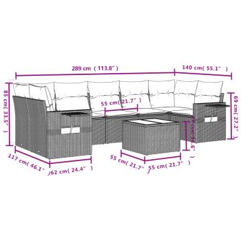 8-tlg. Garten-Sofagarnitur mit Kissen Braun Poly Rattan