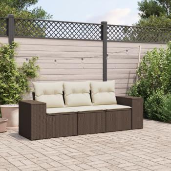 ARDEBO.de - 3-tlg. Garten-Sofagarnitur mit Kissen Braun Poly Rattan