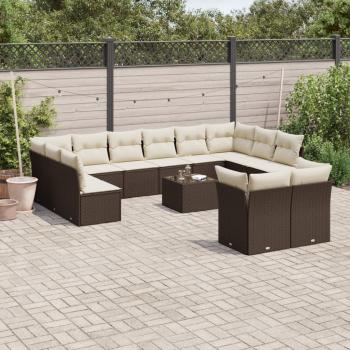 ARDEBO.de - 13-tlg. Garten-Sofagarnitur mit Kissen Braun Poly Rattan