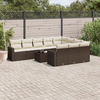 ARDEBO.de - 11-tlg. Garten-Sofagarnitur mit Kissen Braun Poly Rattan