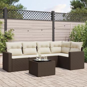 ARDEBO.de - 6-tlg. Garten-Sofagarnitur mit Kissen Braun Poly Rattan