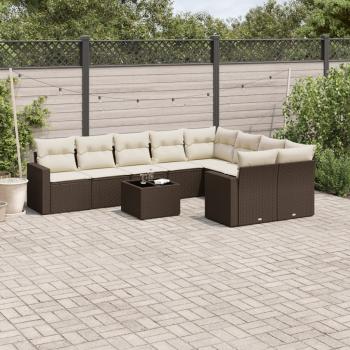 ARDEBO.de - 10-tlg. Garten-Sofagarnitur mit Kissen Braun Poly Rattan