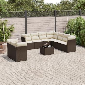 ARDEBO.de - 10-tlg. Garten-Sofagarnitur mit Kissen Braun Poly Rattan