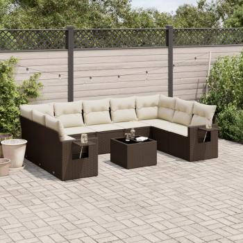 ARDEBO.de - 10-tlg. Garten-Sofagarnitur mit Kissen Braun Poly Rattan