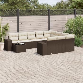 ARDEBO.de - 11-tlg. Garten-Sofagarnitur mit Kissen Braun Poly Rattan