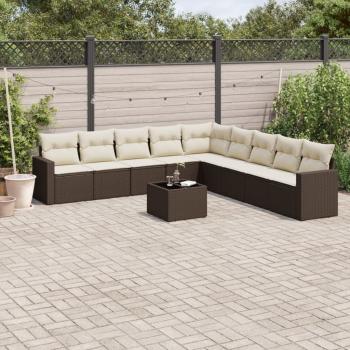 ARDEBO.de - 10-tlg. Garten-Sofagarnitur mit Kissen Braun Poly Rattan