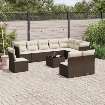 ARDEBO.de - 11-tlg. Garten-Sofagarnitur mit Kissen Braun Poly Rattan