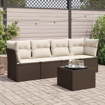 ARDEBO.de - 5-tlg. Garten-Sofagarnitur mit Kissen Braun Poly Rattan