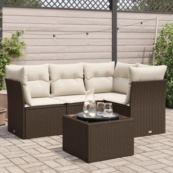 ARDEBO.de - 5-tlg. Garten-Sofagarnitur mit Kissen Braun Poly Rattan