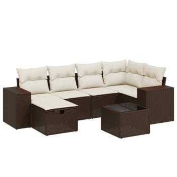 7-tlg. Garten-Sofagarnitur mit Kissen Braun Poly Rattan