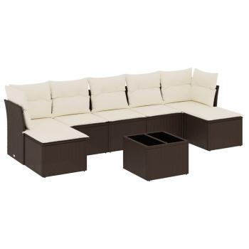 8-tlg. Garten-Sofagarnitur mit Kissen Braun Poly Rattan
