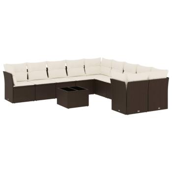 11-tlg. Garten-Sofagarnitur mit Kissen Braun Poly Rattan