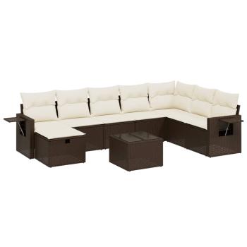 9-tlg. Garten-Sofagarnitur mit Kissen Braun Poly Rattan