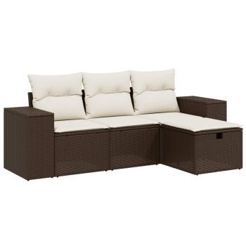 4-tlg. Garten-Sofagarnitur mit Kissen Braun Poly Rattan