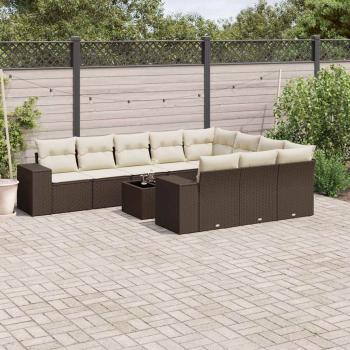 ARDEBO.de - 11-tlg. Garten-Sofagarnitur mit Kissen Braun Poly Rattan