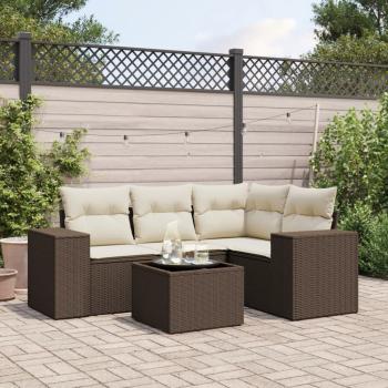ARDEBO.de - 5-tlg. Garten-Sofagarnitur mit Kissen Braun Poly Rattan