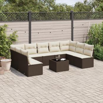 ARDEBO.de - 10-tlg. Garten-Sofagarnitur mit Kissen Braun Poly Rattan
