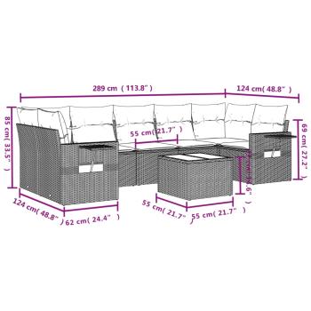 8-tlg. Garten-Sofagarnitur mit Kissen Braun Poly Rattan