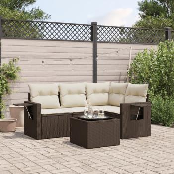 ARDEBO.de - 5-tlg. Garten-Sofagarnitur mit Kissen Braun Poly Rattan