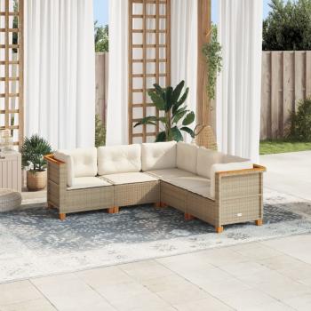 ARDEBO.de - 5-tlg. Garten-Sofagarnitur mit Kissen Beige Poly Rattan