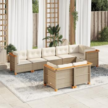 ARDEBO.de - 8-tlg. Garten-Sofagarnitur mit Kissen Beige Poly Rattan