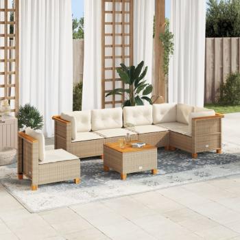 ARDEBO.de - 7-tlg. Garten-Sofagarnitur mit Kissen Beige Poly Rattan