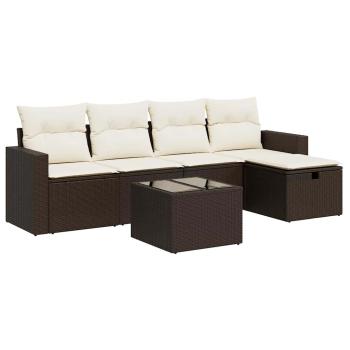 6-tlg. Garten-Sofagarnitur mit Kissen Braun Poly Rattan