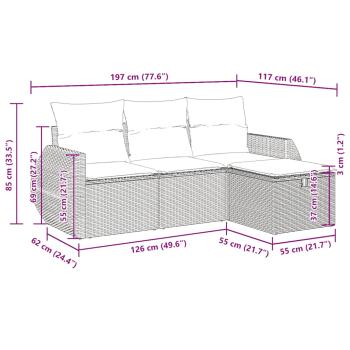 4-tlg. Garten-Sofagarnitur mit Kissen Braun Poly Rattan