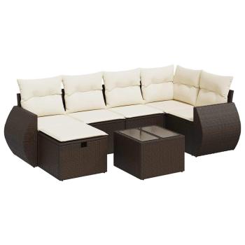 7-tlg. Garten-Sofagarnitur mit Kissen Braun Poly Rattan