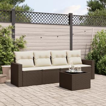 ARDEBO.de - 5-tlg. Garten-Sofagarnitur mit Kissen Braun Poly Rattan