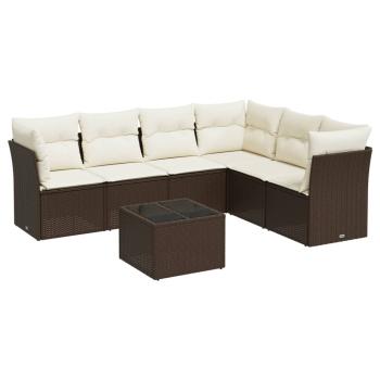 7-tlg. Garten-Sofagarnitur mit Kissen Braun Poly Rattan