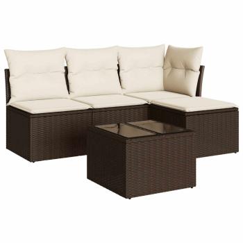 5-tlg. Garten-Sofagarnitur mit Kissen Braun Poly Rattan
