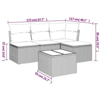 5-tlg. Garten-Sofagarnitur mit Kissen Braun Poly Rattan